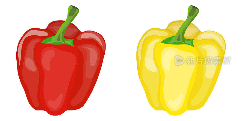 Sweet red and yellow pepper. Two peppers.